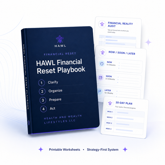HAWL Financial Reset Playbook with printable worksheet previews
